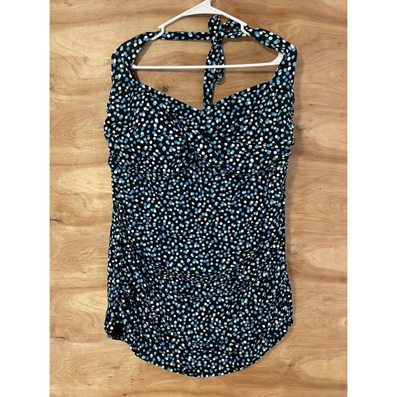Blue polkadot halter top swimsuit one piece lined padded Halter Women’s 3x Retro - Picture 2 of 10